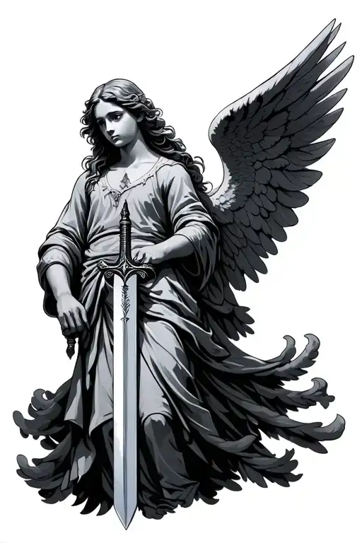 Angel With Wings Holding Sword Virticle