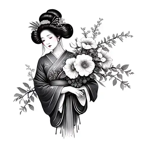 Geisha Holding A Bouquet