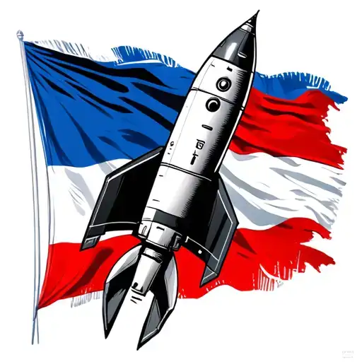 Drawing Rocket Against The Background Of The Russian Flag