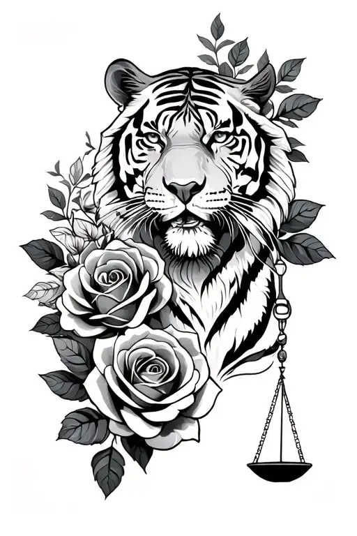 Libra And Tiger And Roses