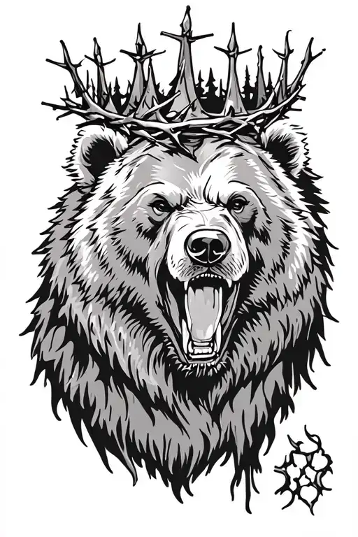 Bear With Crown Of Thorns Roaring Infront Of A Background Of Trees