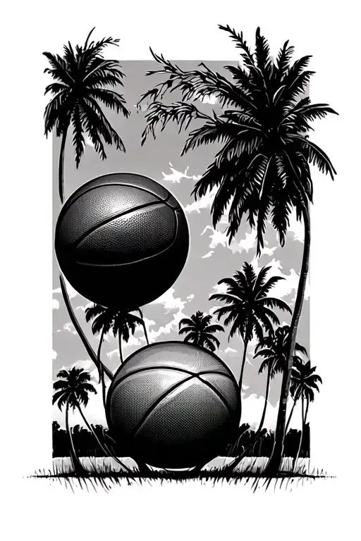 Basketball With Palm Trees Looking Through Lens