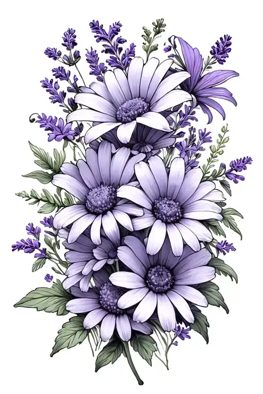 Lilys Lavender Violets Daisys Cosmos Flowers Long Skinny Fine Line Spine