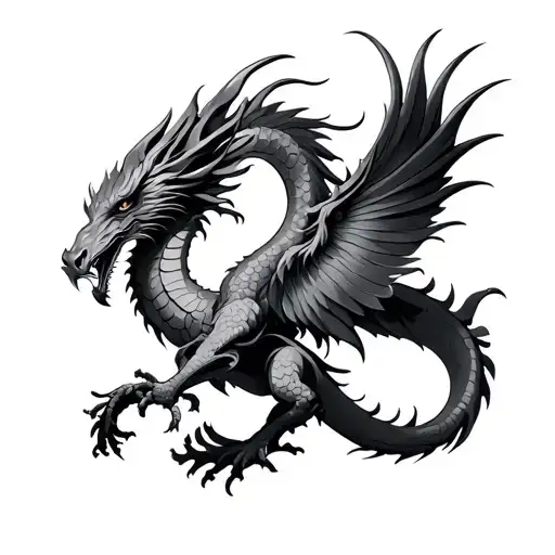 European Dragon And Phoenix Circling Each Other