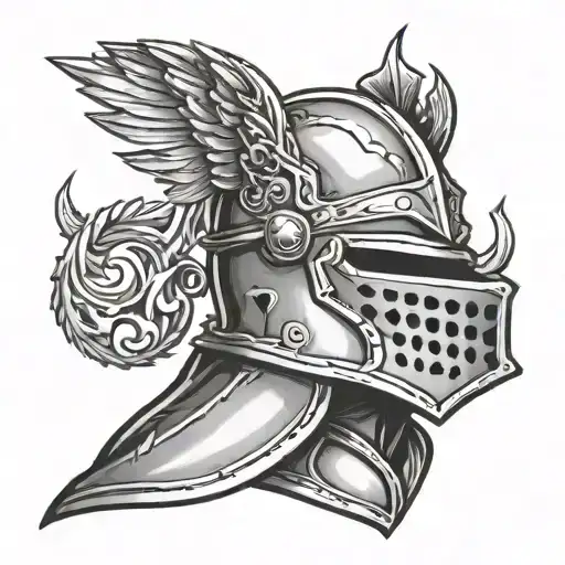 Create A Knight Head For A Tattoo Design That Has Wings Or A Crown On The Head