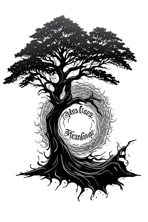 2 Black Out Lines With A Tree And Someone's Name In The Middle