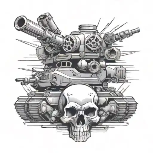 Skull And Army Tank Surrounded By Bullets