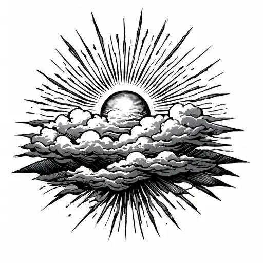 Cloud Filler With Sun On Top With Rays Going Through Clouds