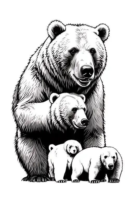 Grizzly Bear Protecting His Family