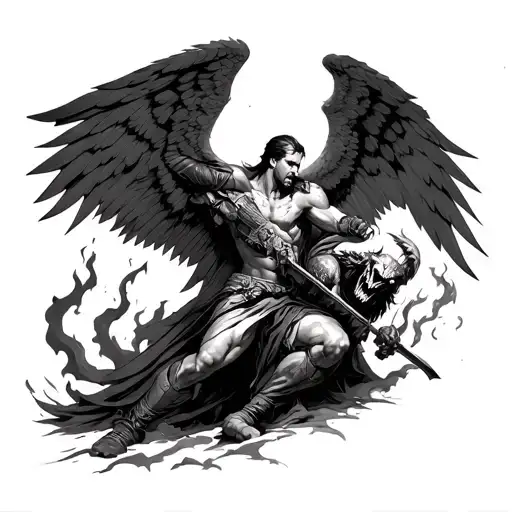 Male Angel Soldier Fighting Demons In Hell