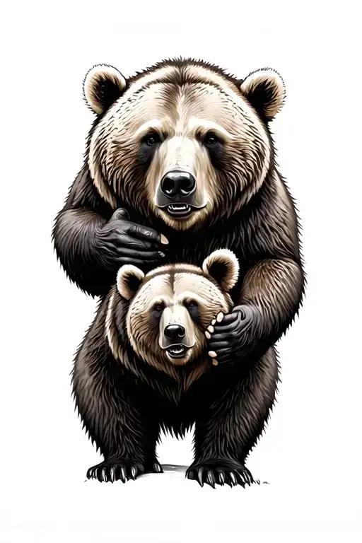 Grizzly Bear Protecting His Family Real Life