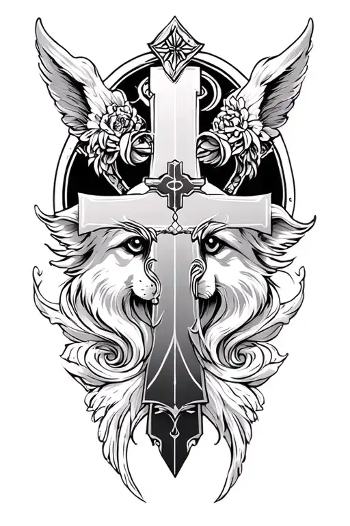 A White Sherperd And A Cross