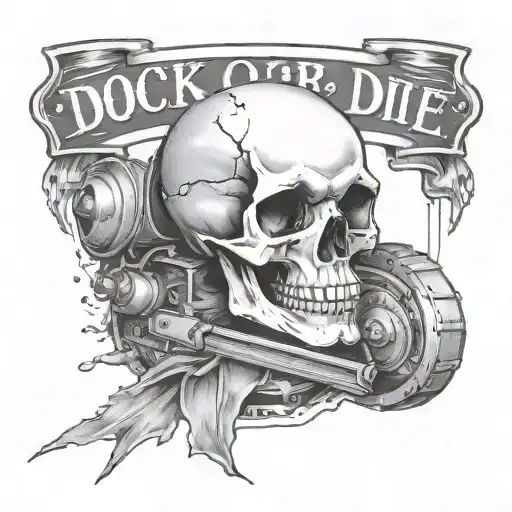 Skull Surrounded By A Tank With A Banner Saying Dock Or Die
