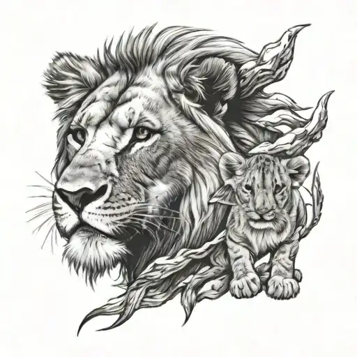 Lion And Cub Staring