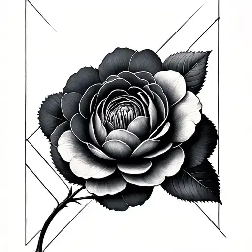 I Would Like A Camellia With Geometric Shapes Around But The Flower Passes In Front