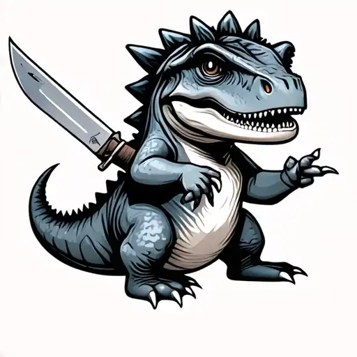 Cute Baby Dinosaur Holding A Knife