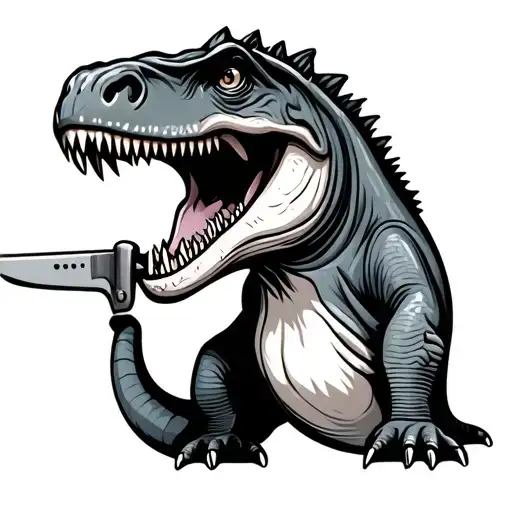 Cute Baby Dinosaur Holding A Knife In Its Mouth