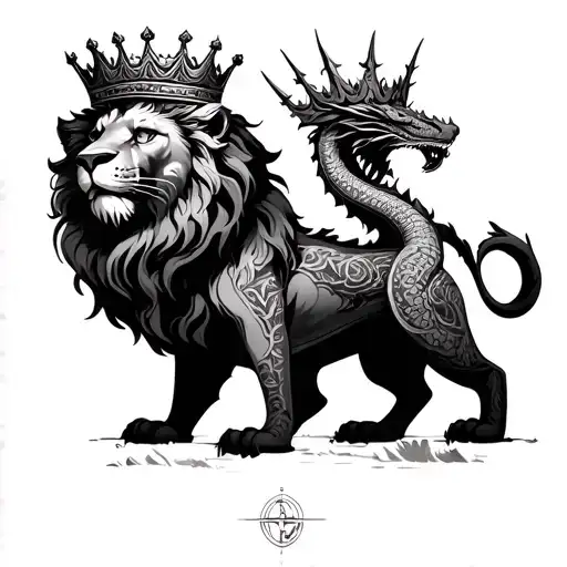 Lion Wearing A Crown In A Ouroboros Dragon