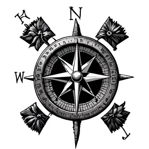 Rustic Pirate Themed Nautical Compass With Coordinates For Ocracoke Island Around The Compass