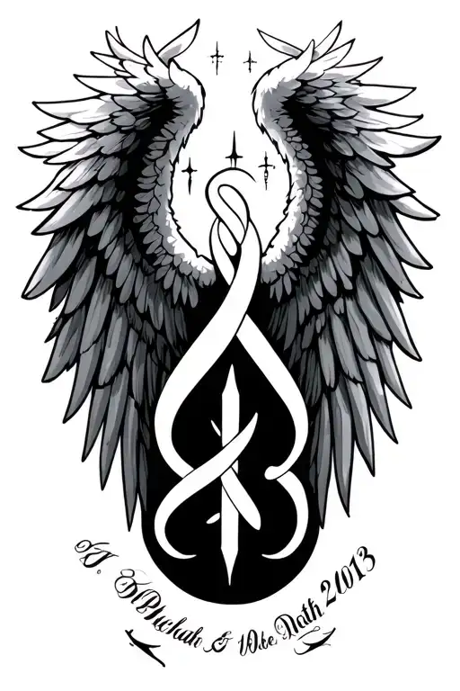 Angel Wings With An Infinite Sign With Two Birth And Death Date