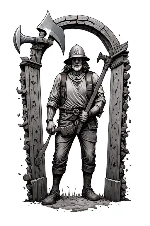 Heaven Gates And Miner With Pick Axe Inspired