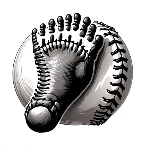Newborn Footprint Inside Baseball Seams