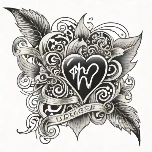 1969 And 1933 Tattoo Lettering With Heart Pulse And Audio Frequency