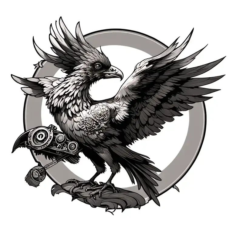 Phoenix Steampunk Inspired Tattoo For Back And Can Go Down One Leg