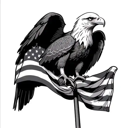 Bald Eagle Standing On Top Of An American Flag Pole