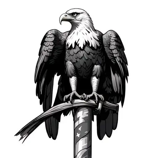 Bald Eagle Standing On Top Of An American Flag Pole