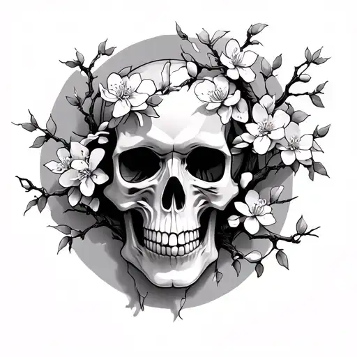 Skull And Cherry Blossom Tree