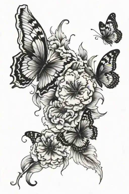 Carnations And Butterflies Flying