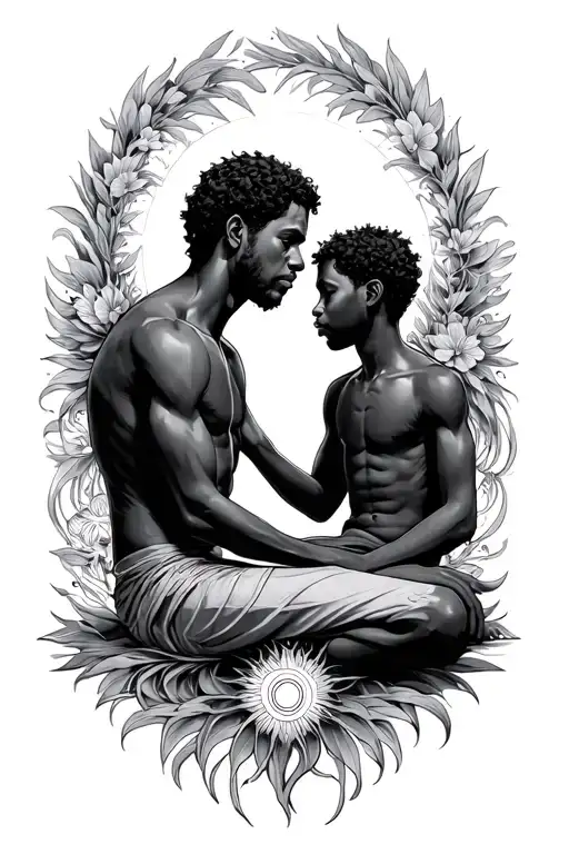 Aquarius And Son Sitting Side By Side Black Father And Son