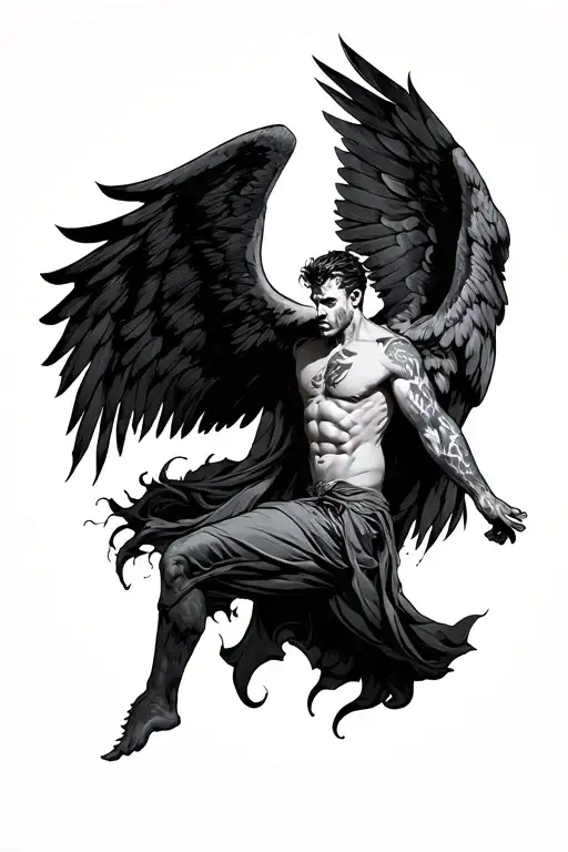 Handsome Yet Intimidating Dark Angel Levitating