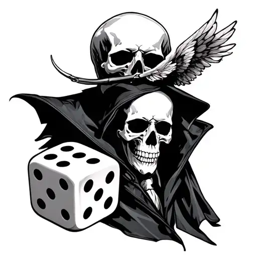 Long Black Coat With Skull Head Rolling Dice