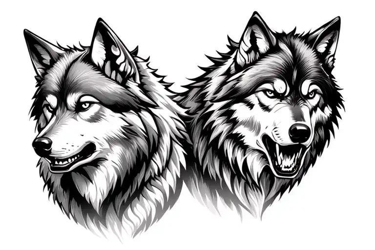 Two Wolves One Calm One Angry Wolf