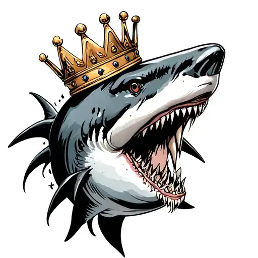 Turning Shark With Crown Hovering Over Head