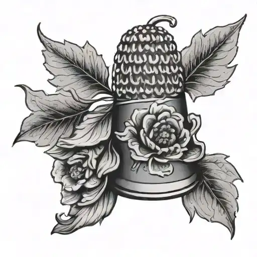 Antique Thimble Acorn And Flowers Intertwined