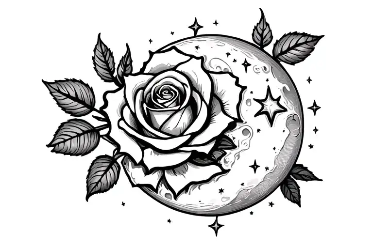 A Rose Growing From A Moon With Stars