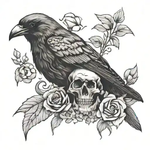 Floral Raven Skull