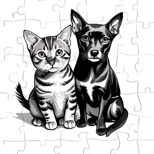 Dog And Cat Fine Line In Puzzle Room