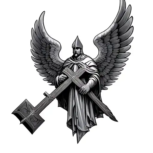 Crusader With Wings Holding Cross