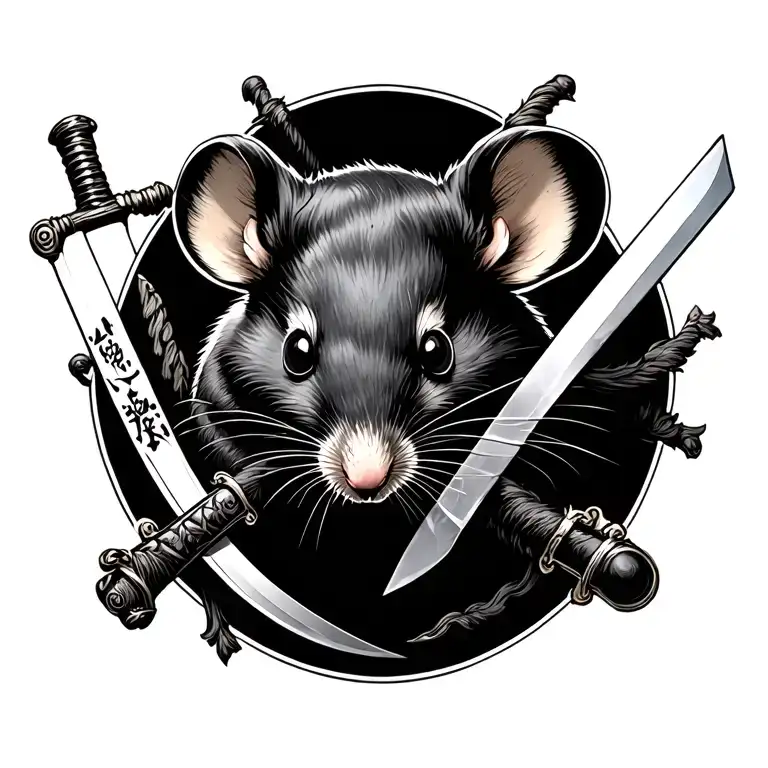 Mouse And Katana Swords Drawn