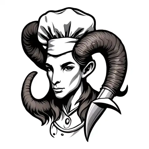 Zodiac Sign Aries With Chef Hut And Knife
