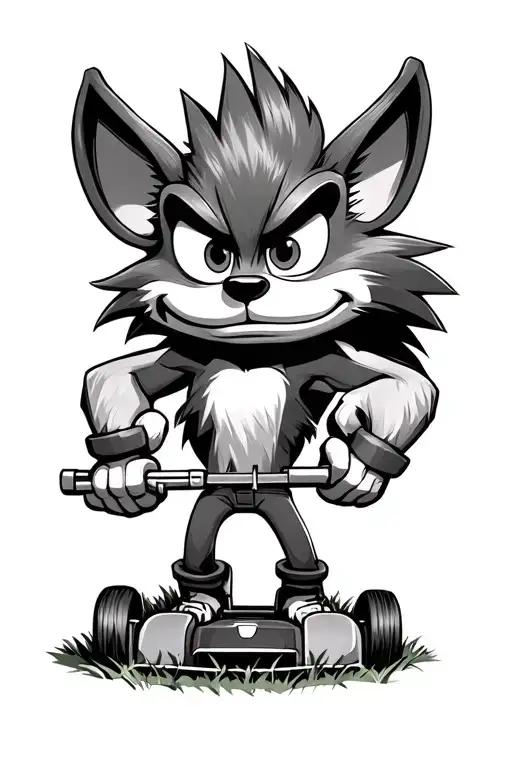 Crash Bandicoot Mowing A Lawn