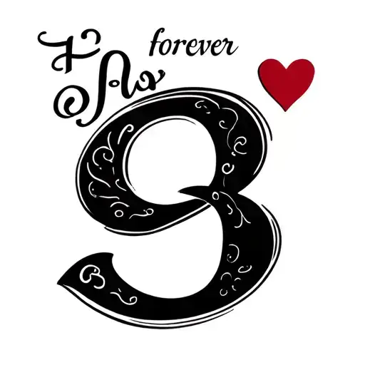 Forever 9 In Cursive With A Small Heart And A B Next To It In Cursive In A Straight Line