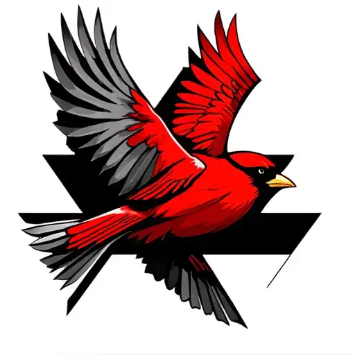 Triangular Geometric Tattoo Of A Red Cardinal Flying