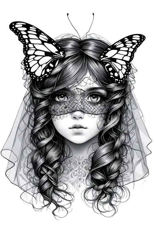 The Girl's Face In A Veil With A Butterfly Braid On Her Face