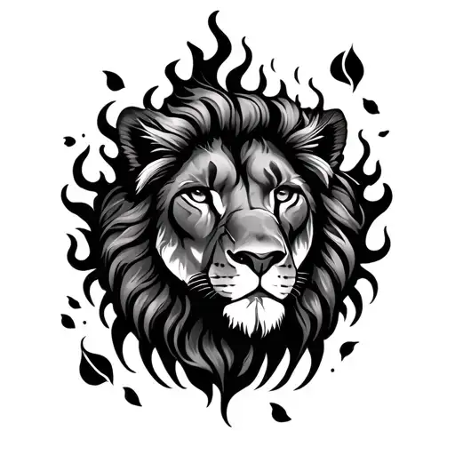 Leo Zodian Sign With Rose Petals And Fire Flames