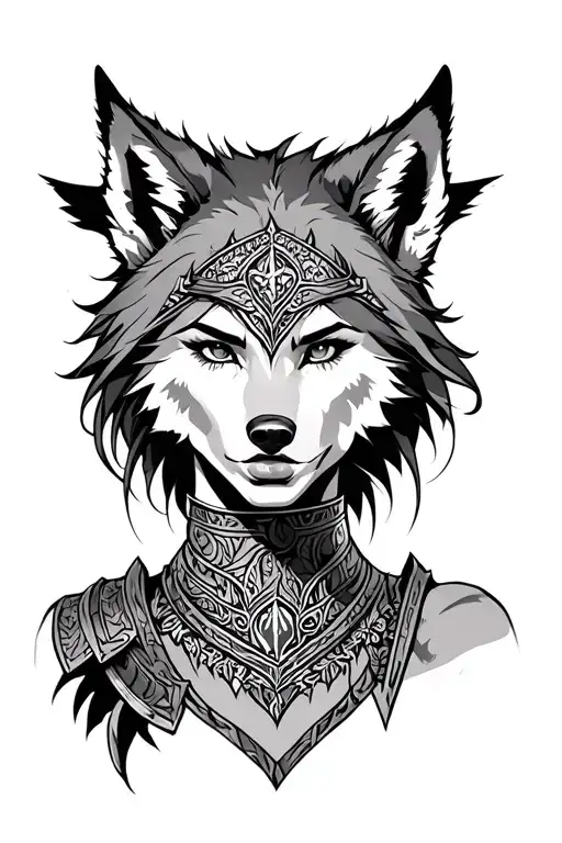 Old School Mythic Female Warrior With Wolf Like Features As Though They Are Combined